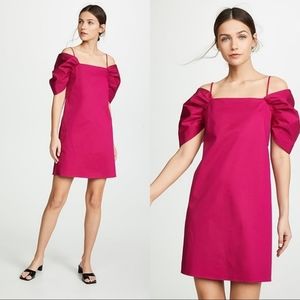 Theory Draped Puff Sleeve Shift Mini Dress Fushia